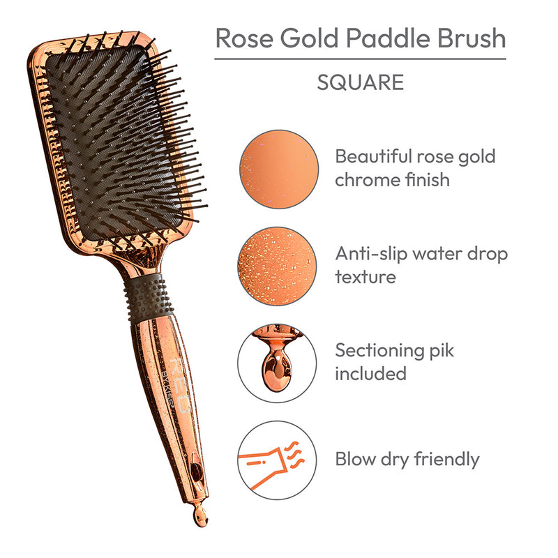 Rose Gold Chrome Paddle Brush W/ Sectioning Pick Ensley Beauty Supply