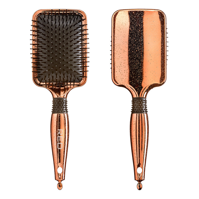 Rose Gold Chrome Paddle Brush W/ Sectioning Pick Ensley Beauty Supply