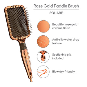 Rose Gold Chrome Paddle Brush W/ Sectioning Pick